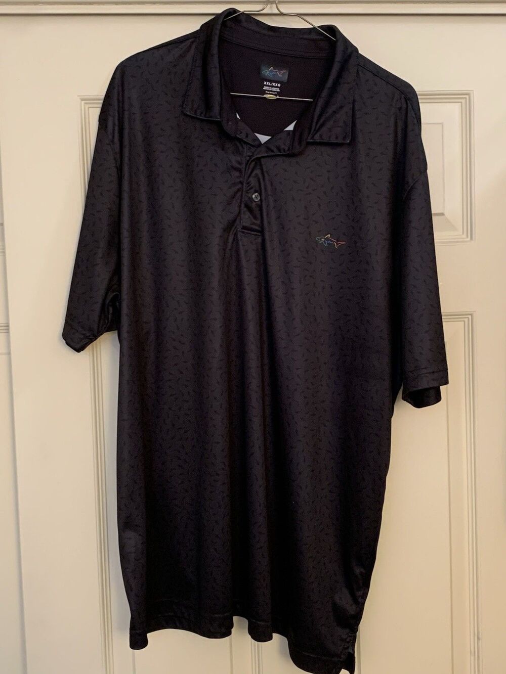 Greg Norman XXL Play Dry Performance Polo - Black Tonal All-Over Shark Print